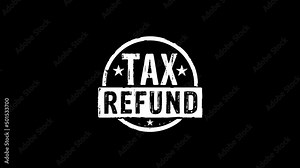 Tax refund stamp and stamping impact isolated animation. Taxation return, financial, business and money income 3D rendered concept. Alpha matte channel.