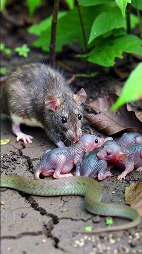 Wildlife Tension: Snake Approaches Baby Rats in Forest