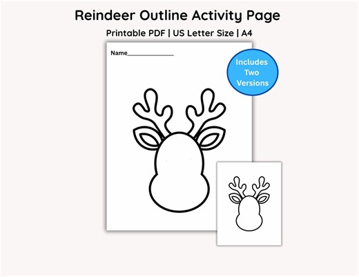 Reindeer Outline Activity Page: Printable Reindeer Template (PDF, US Letter) - Etsy UK