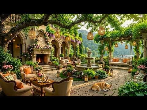 🌤️Corner Garden Coffee Shop with Soft Jazz Instrumental Music & Nature Sounds For Happy Morning