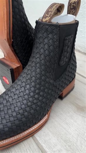 MENS COWBOY Boots Black Petatillo Woven Genuine Leather Square Toe Half Boots Boutines Chelsea - Etsy