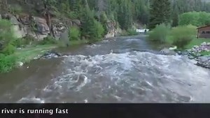 An aerial view of the South Fork of the Rio Grande River as it winds itself through Fun Valley. The river level was really up after a brief rain shower today. It is always up this time of year as the snows melt at higher elevation. Just thought everyone might want to see what it looks like this early in the season. | Fun Valley Family Resort