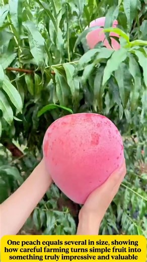 Have you seen peaches this big showing how farming techniques create giant fruit #labor