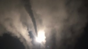 The US Defence Department has released video of missiles being launched at Syria from the destroyer USS Monterey.
