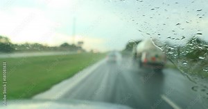 Driving with storm. car drives on a Highway with the bad weather in 4K POV