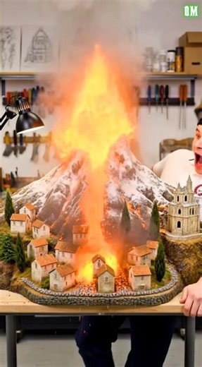 Built a Volcano That Actually Erupts! 🌋 (Miniature Diorama)