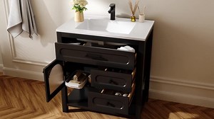 DELUXE DL LIVING Obsidian 31 in. Single Sink Black Bath Vanity with White Engineered Solid Surface Top and 2 Drawers (Unassembled) DLV24005KD31B