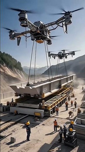 ✅Mega Drones Lift Giant Bridge Beam! Sky Power Changing Construction Forever #foryou#drone#military