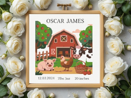 Birth Announcement Cross Stitch Pattern PDF | Farm Sampler | DIY Baby Shower Easy Chart | Instant Download PDF - Etsy