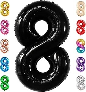 KatchOn, Giant Black 8 Number Balloon - 40 Inch | Black Number 8 Balloon | 8 Birthday Balloon, 8th Birthday Decorations Boys | Number 8 Balloon for 8 Year Old Boy Birthdays Decorations