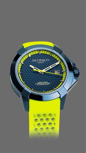 The Epic X story began with a reinvention — a bold architecture centered around the X. Epic X Sport carries that vision forward with enhanced wearability and versatile executions, delivering everyday presence powered by the uncompromising character of Jacob & Co. 41-mm blue PVD steel case Deep blue diamond-pattern dial with neon yellow accents Self-winding movement with date Chronometer-certified #jacobandco #inspiredbyimpossible | Jacob & Co.
