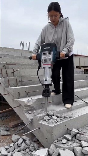 ⚡️🔨 Heavy-Duty Electric Jackhammer Demolishing Concrete Stairs