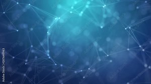 Abstract connected dots on bright blue background. Global network connections with points and lines. Wireframe Technology concept. Presentation Seamless Loop Background