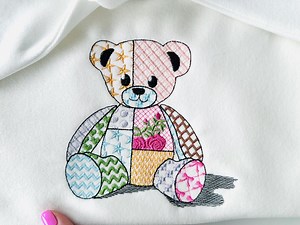 Cute Little Patchwork Teddy Bear Awesome Patterned Teddy Outline Machine Embroidery Designs Sizes 4 up to 7 Inches Light Stitch Baby Girls - Etsy