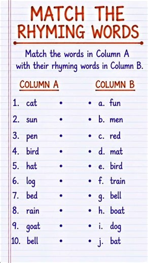 Match the Rhyming Words | English Vocabulary