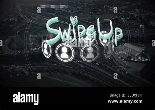 Animation of swipe up text over cityscape. Global business and digital interface concept digitally generated video Stock Video Footage - Alamy