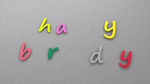 Happy birthday text animation, color, celebration, background.