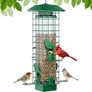Amazon.com : GAINSEN Squirrel Proof Bird Feeder, Metal Bird Feeders for Outdoors Hanging, Weight Activated, 3Lb Capacity, 4 Ports, All-Weather Tube Bird Feeder for Outside, Cardinal Finch Bluebird Wild Bird Feeder : Patio, Lawn & Garden