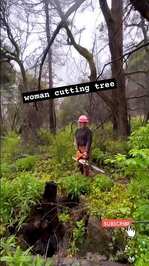 woman cutting tree using chainsaw #lumberjack #lumberjill #chainsaw