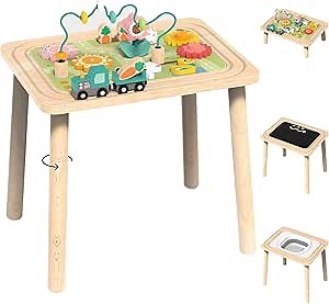 Activity Table for Kids 6-36 Months, 9 in 1 Wooden Montessori Toys with Bead Maze Shape Sorter Train Toy, Baby Sensory Table Toddler Toys 1st Birthday Gifts for Kids