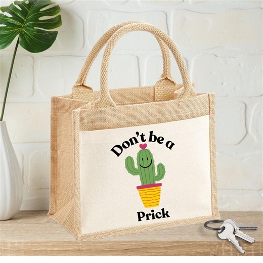 Cheeky Funny Cactus Print Jute Tote Bag - Eco-friendly Shopping Bag or Lunch Bag - Ideal Gift for Plant Lovers With A Sense of Humour - Etsy