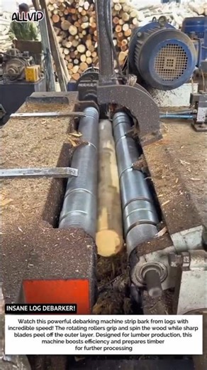 INSANE LOG DEBARKER! Wood Debarking Machine Stripping Logs in Seconds!