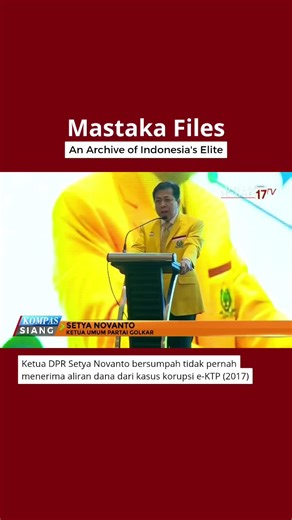 🔹SUMPAH PALSU SETYA NOVANTO (2017)🔹 Pada 9 Maret 2017, Ketua DPR Setya Novanto bersumpah tidak pernah menerima aliran dana apapun dari kasus korupsi e-KTP dalam sambutannya di Rakornis Korbid Kepartaian DPP Golkar. Meski telah bersumpah tidak terlibat dan tidak menerima uang, Setya Novanto akhirnya dinyatakan bersalah oleh pengadilan dan dijatuhi hukuman 15 tahun penjara pada 2018. Source: KOMPASTV #mastakafiles