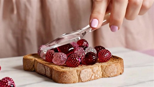 Spreading mini fruits on toast is so satisfying 🍓 #asmr #asmrsounds #asmrvideo #ai #asmrtiktoks #visualasmr #fruit #glassfruit #oddlysatisfying