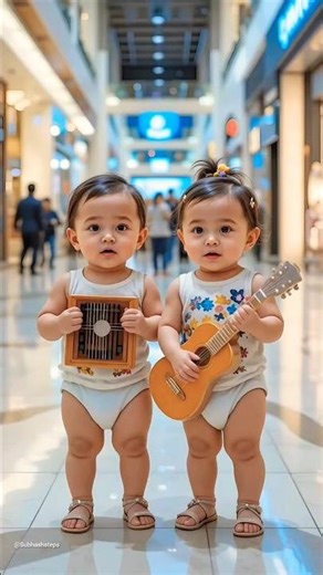 “Super Cute Twin Babies Dancing in Mall 🎸🥁 | Adorable Baby Dance Moments”