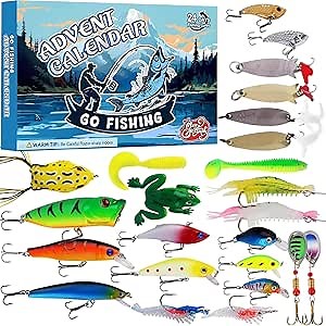 Fishing Advent Calendar 2024 Fishing Lure for Man Adult Teen - 24 Days Christmas Countdown Fish Tackle Set - Xmas Surprise Fish Bait Gift for Father Grandpa Brother Boyfriend