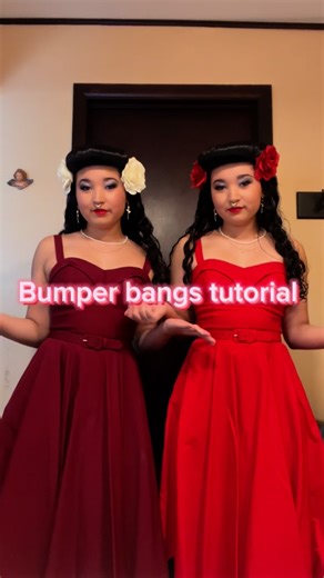 Destiny and Desirae on Instagram: "🌹✨Hello lovelies! Here’s a hair tutorial on how to do bumper bangs! This is one of our signature hair styles that we love to do! It’s an easy vintage hairstyle but takes lots of practice! @annabelles_wigs bumper bangs kit makes it easy to style!✨🌹 #hairtutorial #vintagehair #bumperbangs #pinup #pinupstyle #pinupmodel #vintagestyle #grwm #vintagehairtutorial #vintagehairstyles"