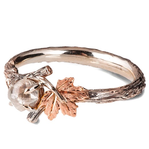 Twig and Maple Leaf Raw Diamond Engagement Ring - Etsy