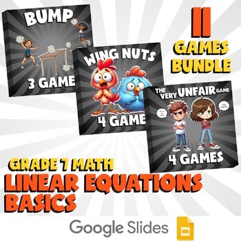 11 No Prep Math Games Bundle E - Linear Equations Basics - Grade 7 Review