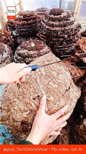 GIANT NEST removal process 😱🐝🔪 #shorts #skills #crafts #technology #satisfying
