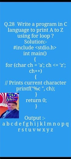 Write a program in C language to print a to z characters?