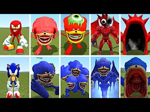 NEW EVOLUTION SHIN SONIC EXE CURSED vs KNUCKLES MONSTER TAPES TRANSFORMATIONS BATTLE IN GARRY'S MOD