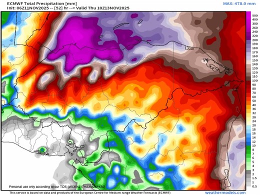 10K views · 80 reactions | Nov. 11, 2025: This is the prediction for additional rain through Thursday morning. You can see we are expecting 5-8 inches of additional rain beyond what we have already received. On top of this waves this afternoon will be 7-9 feet outside the reef, with waves being especially bad on the north side. Winds will turn to the west tomorrow and wind and waves will remain strong. Things get better Thursday, especially in the afternoon. | Roatan Weather | Facebook