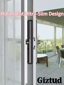 Sliding Door Smart Lock Keyless Entry Sliding Door Lock with Fingerprint Code IC Card Keypad Digital Key APP Remote Replacment Slim Thin Frame Patio Door with Handle (Black-Right Handle)