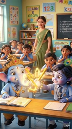 Ganesh ji ne school me kiya magic 😳✨ Krishna ji ho gaye shock ❤️ #shorts #viral🙏🙏
