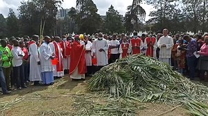 Archbishop Philip Anyolo blessing the Palm leaves during the palm Sunday Mass at St. Mary's Msongari grounds. | Archdiocese of Nairobi