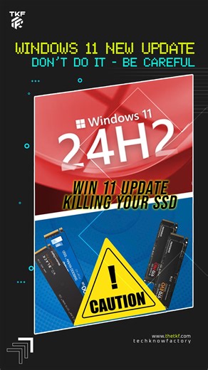 TKF - TechKnow Factory on Instagram: "Latest Windows Update is Killing your SSDs. So beware and do not update your Windows Version 24H2 with Security Update: KB5063878. If you have already updated, follow the steps in the video to rollback/uninstall this update. #windows11 #thetkf #techknowfactory #tkfblds #ssd #microsoft"
