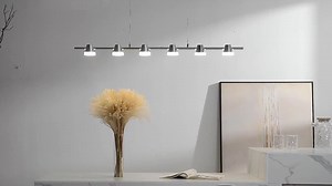 Genoci 36-Watt 6 Light Moderm Chrome Linear Dimmable Integrated LED Pendant Light with Remote Included for Kitchen Island TFM-7400-5