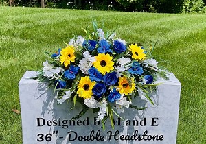 Blue & Yellow Silk Flower Cemetery Saddle: Memorial Headstone Arrangement, Headstone Decorations, Cemetery Flowers, Grave Arrangement - Etsy