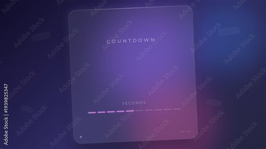 Glassmorphism Countdown Card Animation Loop for Modern UI Timer and Video Intro
