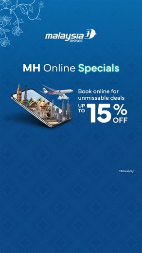 Book now via our official website or app to get up to 15% off flights. Enjoy an additional 5% off as an Enrich member. | Malaysia Airlines