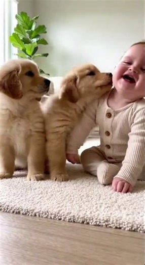 Puppies Compete to Kiss the Baby | Cutest Baby & Puppy Moment Ever 🐶👶❤️