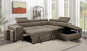 104" L-Shaped Corner Sleeper Sectional Sofa with Pull Out Couch Bed and Adjustable Headrests,Modern Modular Sofa & Couch Convertible Sleep Sofabed W/Movable Storage Ottoman & Stools for Living Room