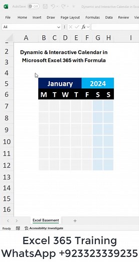 2024 Calendar | Dynamic & Interactive Calendar in Microsoft #Excel 365 Version with Formula & CF Step 1: Cell A4 as Named Range "date" and Formula: =DATEVALUE("1"&B5&F5) & Set cell to Custom Format ;;; Step 2: =SEQUENCE(6,7,date-WEEKDAY(date,2) 1,1) Step 3: Select the Calendar Days Range & Use of Conditional Formatting: =MONTH(B7) MONTH(date) and set Format Custom ;;; | Excel Basement