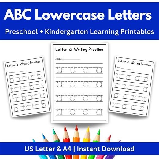 ABC Lowercase Letter Writing Worksheets | Preschool & Kindergarten | A–Z Printable | US Letter and A4 - Etsy