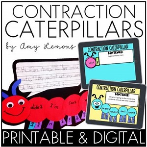 Contraction Craft Activity for Contractions with Contraction Caterpillar Writing